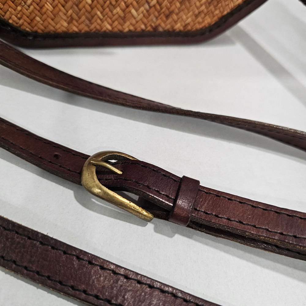Island Imports Woven Straw Leather Crossbody Bag Vintage Hardshell Purse - Picture 13 of 14